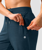 women's elastic waist 2 zip pockets track pants in heather blue - pocket detail view
