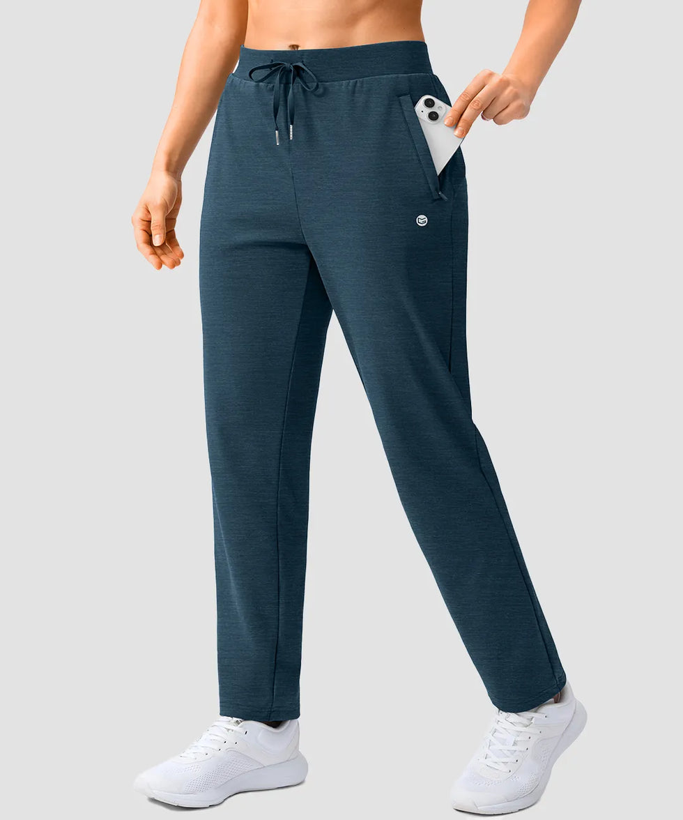 women's elastic waist 2 zip pockets track pants in heather blue - side view