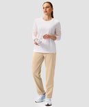 women's elastic waist 2 zip pockets track pants in light khaki - matching outfits view