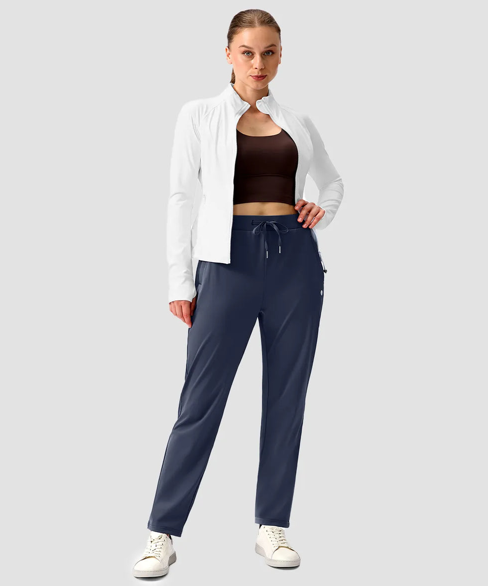 women's elastic waist 2 zip pockets track pants in navy - matching outfits view