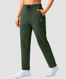 women's elastic waist 2 zip pockets track pants in olive green - side view
