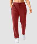 women's elastic waist 2 zip pockets track pants in savannah red - front view