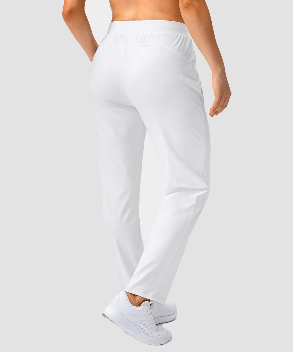women's elastic waist 2 zip pockets track pants in white - back view