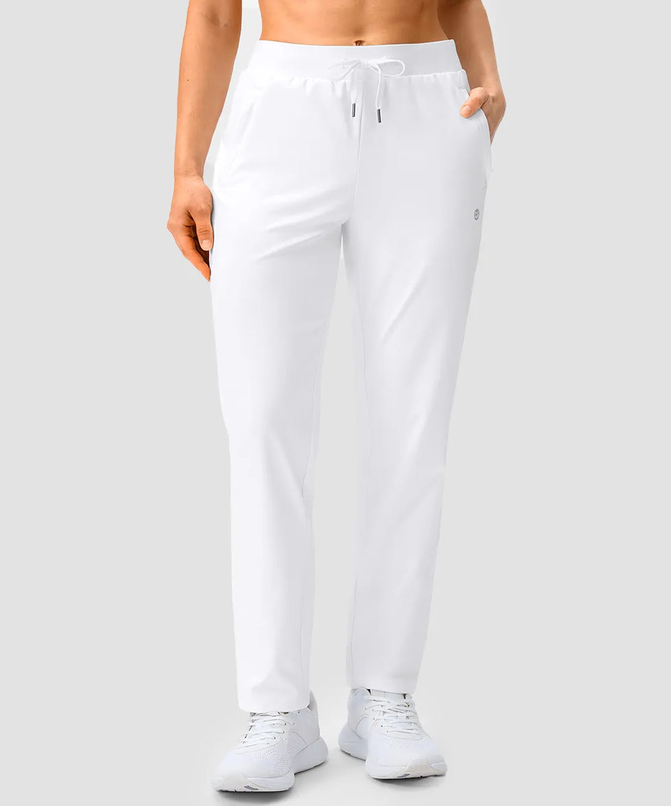 women's elastic waist 2 zip pockets track pants in white - front view