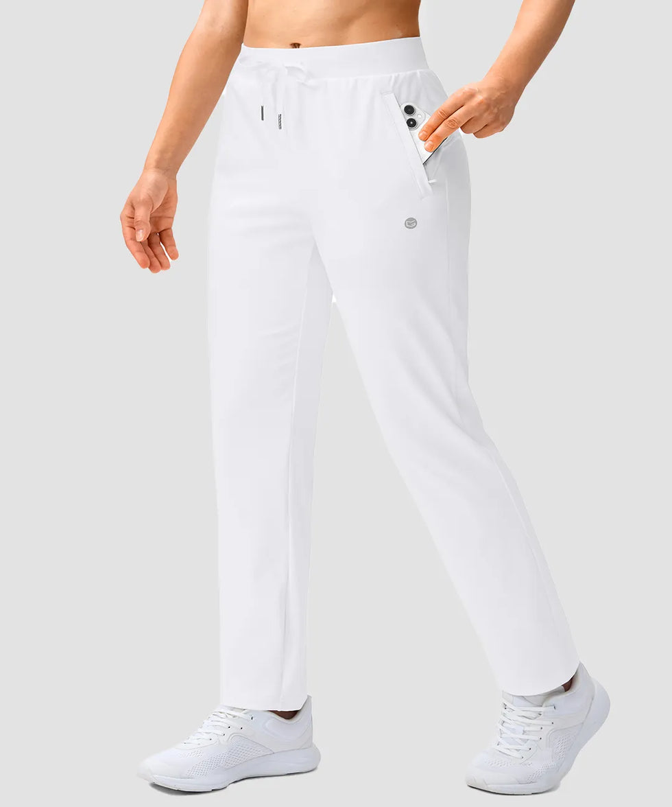 women's elastic waist 2 zip pockets track pants in white - side view