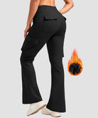 women's fleece-lined cargo flare leggings in black - back view