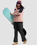 women's fleece-lined cargo flare leggings in black - front view