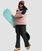women's fleece-lined cargo flare leggings in black - front view
