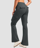 women's fleece-lined cargo flare leggings in dark gray - back view