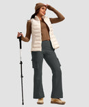women's fleece-lined cargo flare leggings in dark gray - front view
