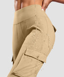 women's fleece-lined cargo flare leggings in light khaki - fabric detail view