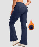 women's fleece-lined cargo flare leggings in navy - back view