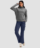 women's fleece-lined cargo flare leggings in navy - front view