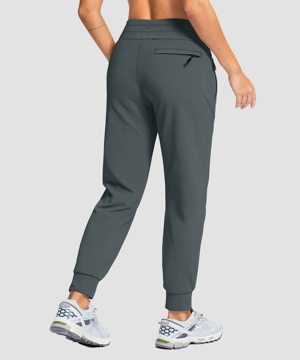 women's fleece-lined four-zip-pocket outdoor pants in dark gray - back view