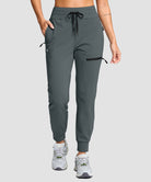 women's fleece-lined four-zip-pocket outdoor pants in dark gray - pocket details view