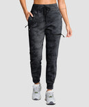 women's fleece-lined four-zip-pocket outdoor pants in gray camo - pocket details view