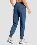 women's fleece-lined four-zip-pocket outdoor pants in indigo blue - back view