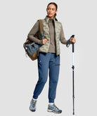 women's fleece-lined four-zip-pocket outdoor pants in indigo blue - front view