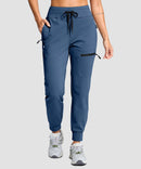 women's fleece-lined four-zip-pocket outdoor pants in indigo blue - pocket details view