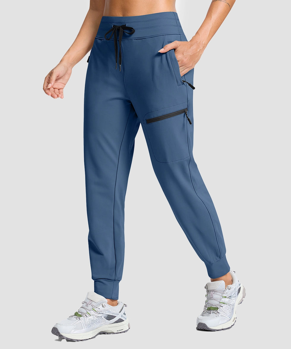 women's fleece-lined four-zip-pocket outdoor pants in indigo blue - side view