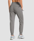 women's fleece-lined four-zip-pocket outdoor pants in light gray - back view