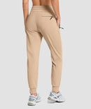 women's fleece-lined four-zip-pocket outdoor pants in light khaki - back view
