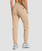 women's fleece-lined four-zip-pocket outdoor pants in light khaki - back view