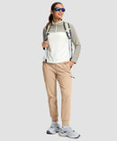 women's fleece-lined four-zip-pocket outdoor pants in light khaki - front view