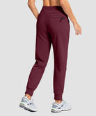 women's fleece-lined four-zip-pocket outdoor pants in maroon - back view