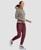 women's fleece-lined four-zip-pocket outdoor pants in maroon - side view