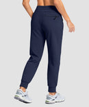 women's fleece-lined four-zip-pocket outdoor pants in navy - back view