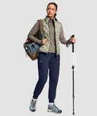 women's fleece-lined four-zip-pocket outdoor pants in navy - front view