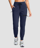 women's fleece-lined four-zip-pocket outdoor pants in navy - pocket details view
