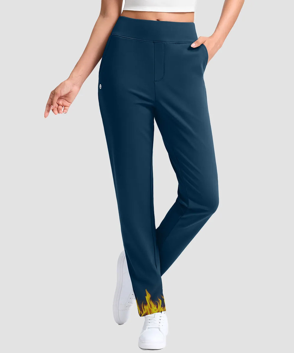women's fleece-lined golf pants 27''/29'' in dark blue - pocket detail