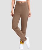 women's fleece-lined golf pants 27''/29'' in dark khaki - front view