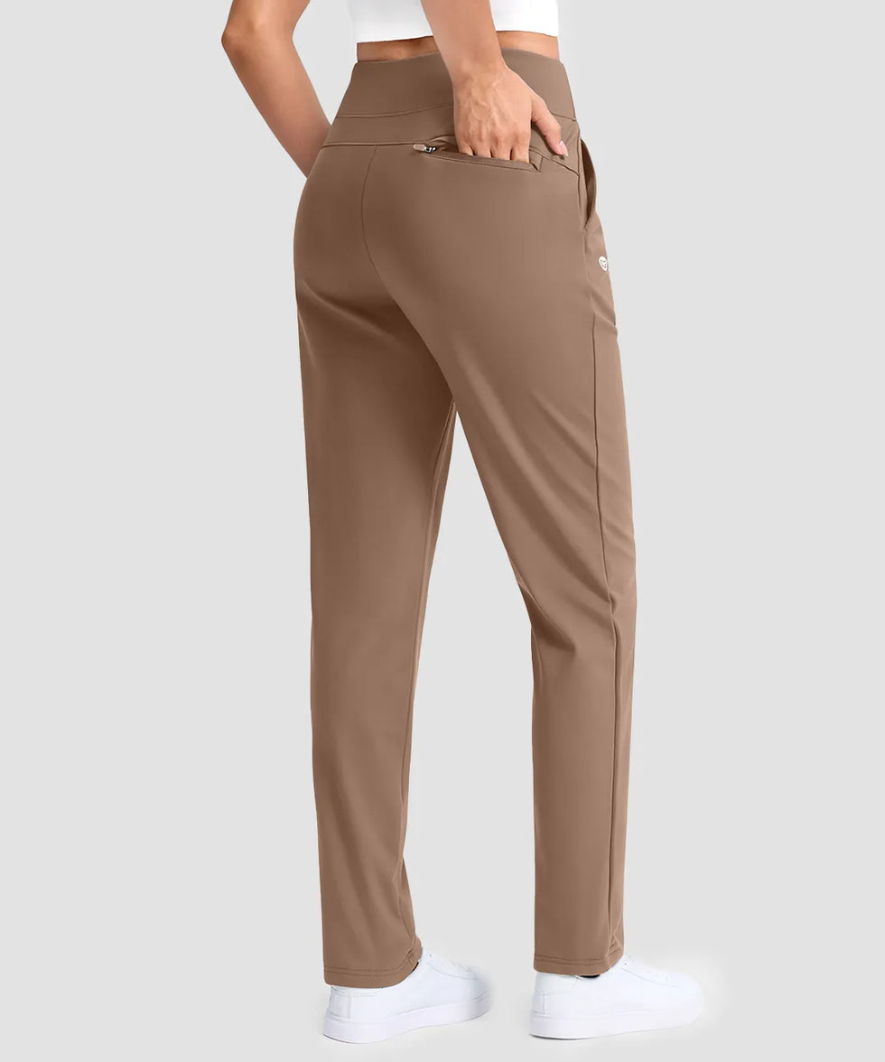 women's fleece-lined golf pants 27''/29'' in dark khaki - pocket detail