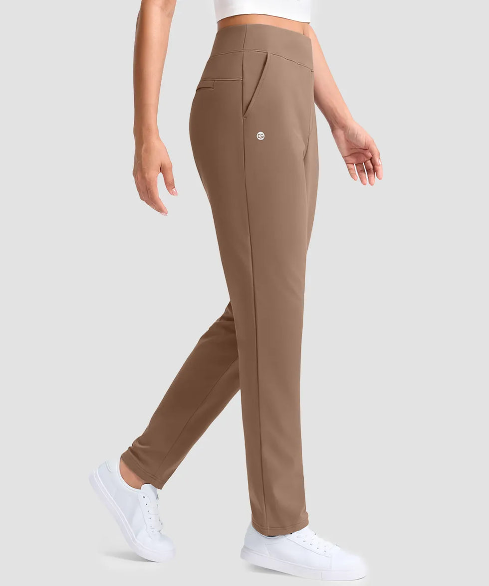 women's fleece-lined golf pants 27''/29'' in dark khaki - side view