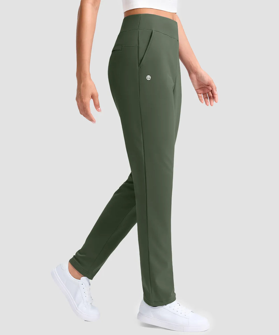 women's fleece-lined golf pants 27''/29'' in olive green - side view