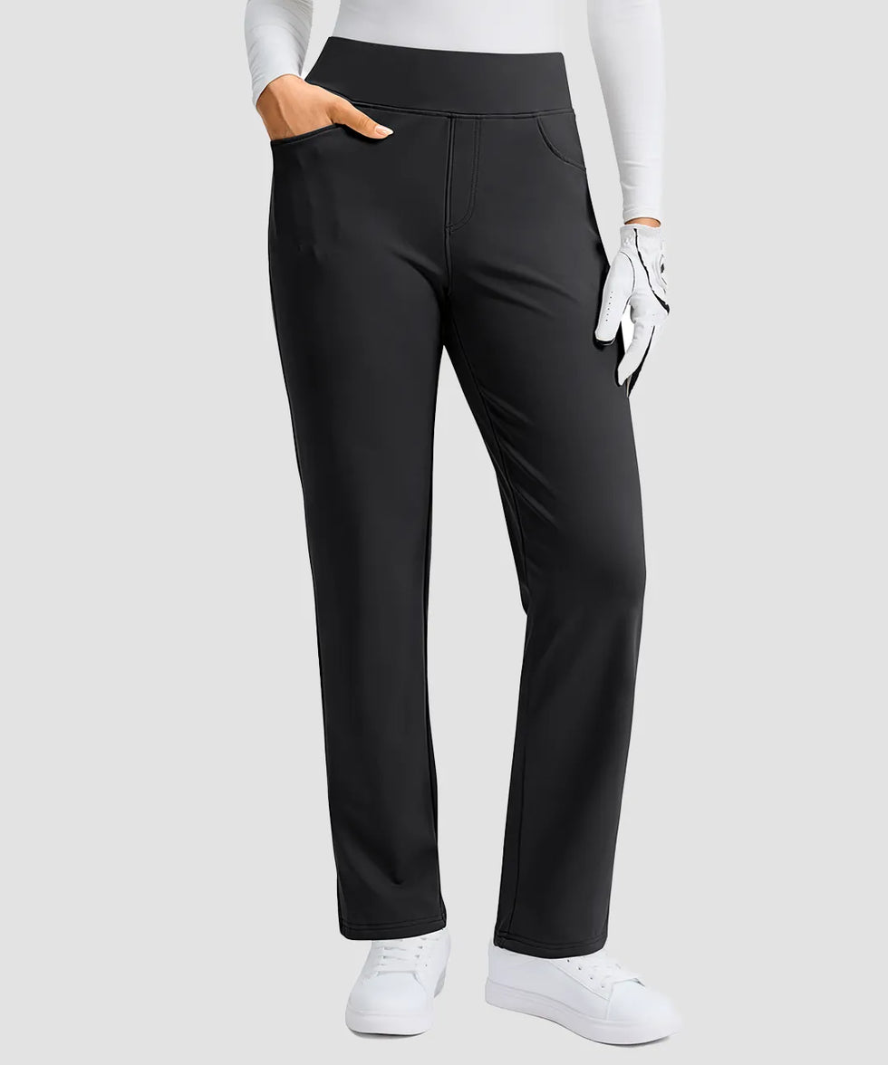 women's fleece-lined slim-fit golf pants in black - pocket detail
