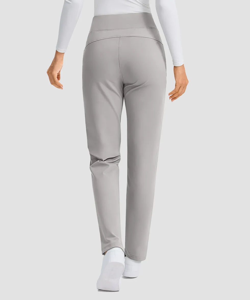 women's fleece-lined slim-fit golf pants in bright gray - back view