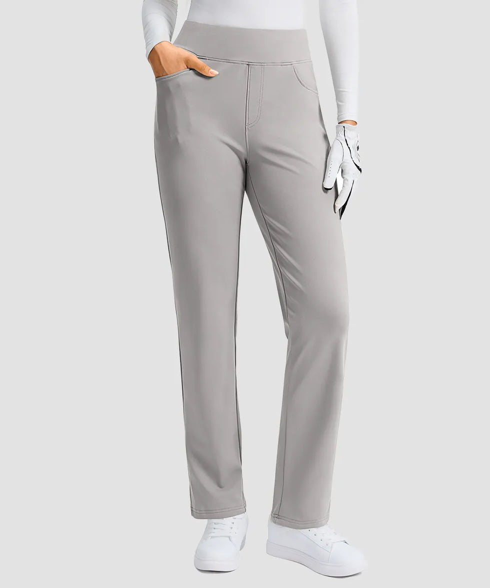 women's fleece-lined slim-fit golf pants in bright gray - pocket detail