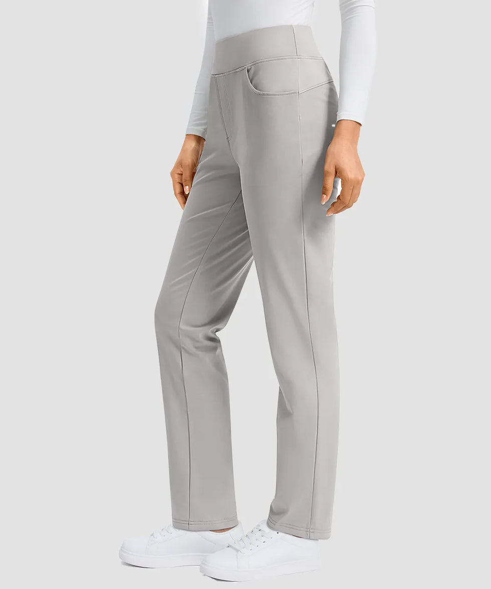 women's fleece-lined slim-fit golf pants in bright gray - side view