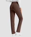 women's fleece-lined slim-fit golf pants in brown - back view