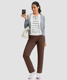 women's fleece-lined slim-fit golf pants in brown - matching outfits view