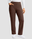 women's fleece-lined slim-fit golf pants in brown - pocket detail