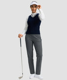 women's fleece-lined slim-fit golf pants in dark gray - matching outfits view
