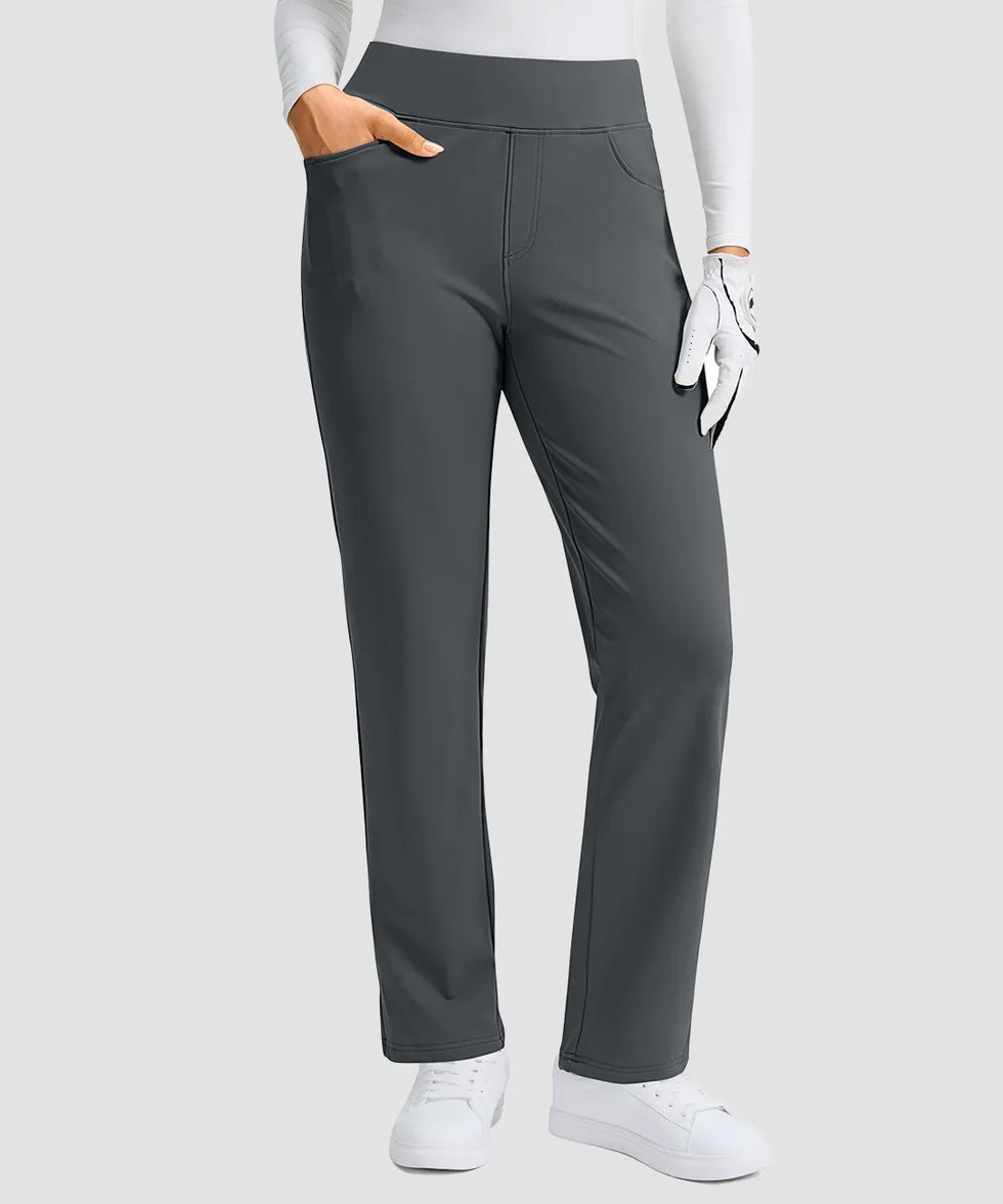 women's fleece-lined slim-fit golf pants in dark gray - pocket detail