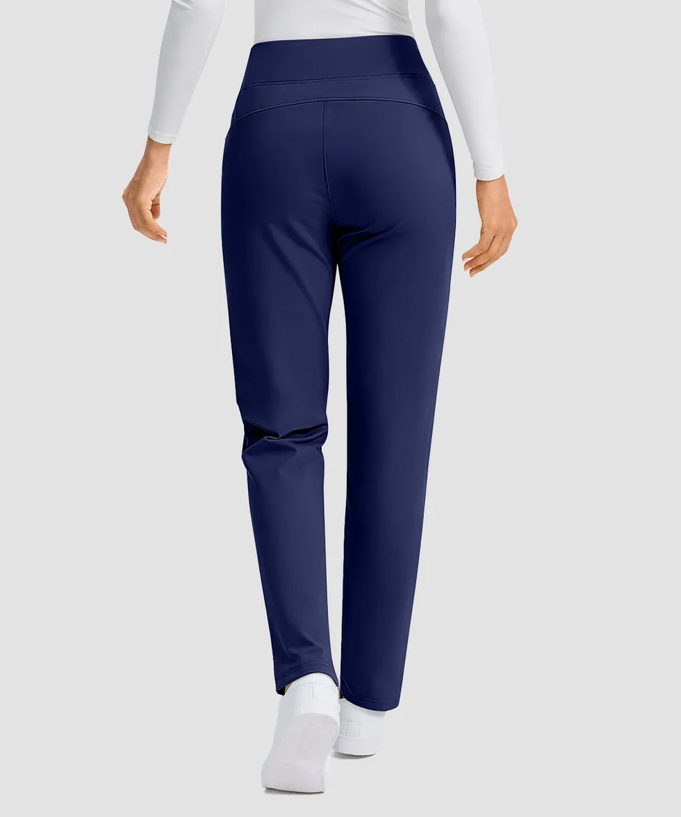 women's fleece-lined slim-fit golf pants in navy - back view