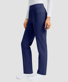 women's fleece-lined slim-fit golf pants in navy - side view