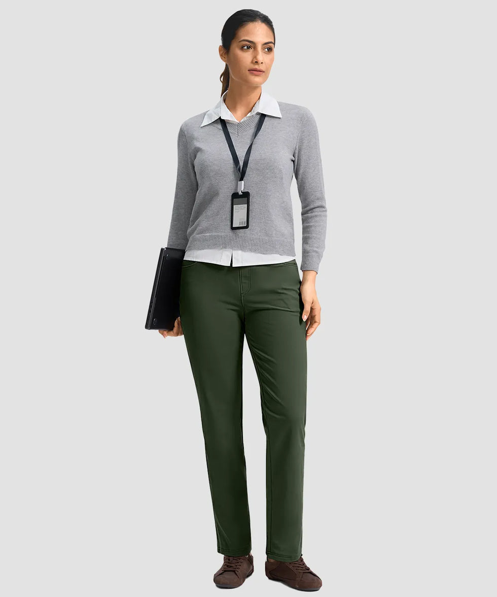women's fleece-lined slim-fit golf pants in olive green - matching outfits view